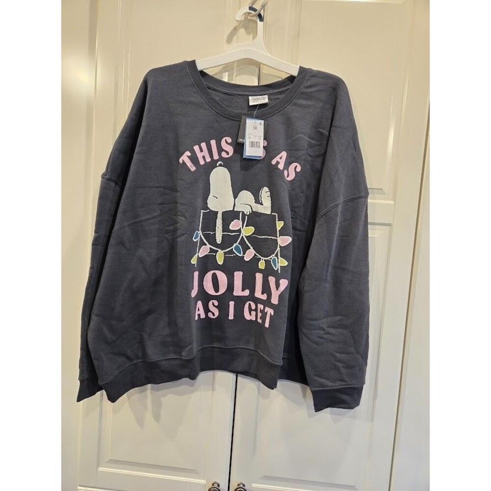 Peanuts Snoopy Sweatshirt “This Is As Jolly As I Get”  Gray -Womens 3X - NEW